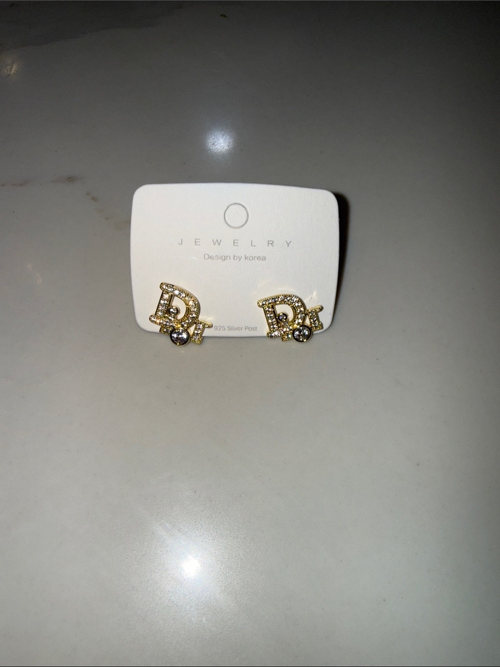 Gold Crystal 'D' Initial Stud Earrings
